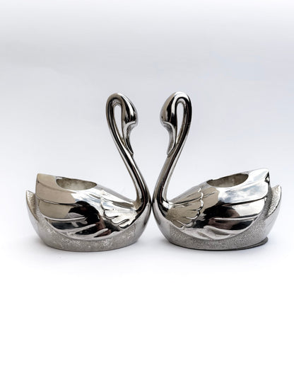 Vintage 1970s Silver Plated Swan Candlestick Holders – Set of 2