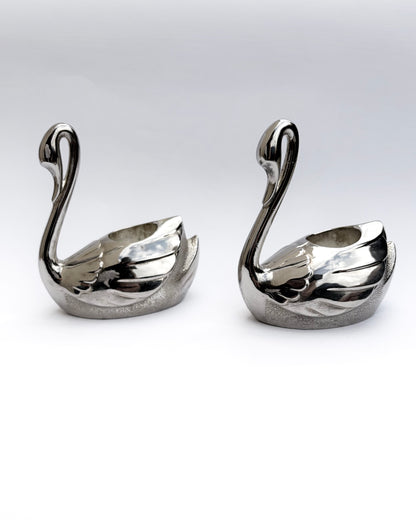 Vintage 1970s Silver Plated Swan Candlestick Holders – Set of 2