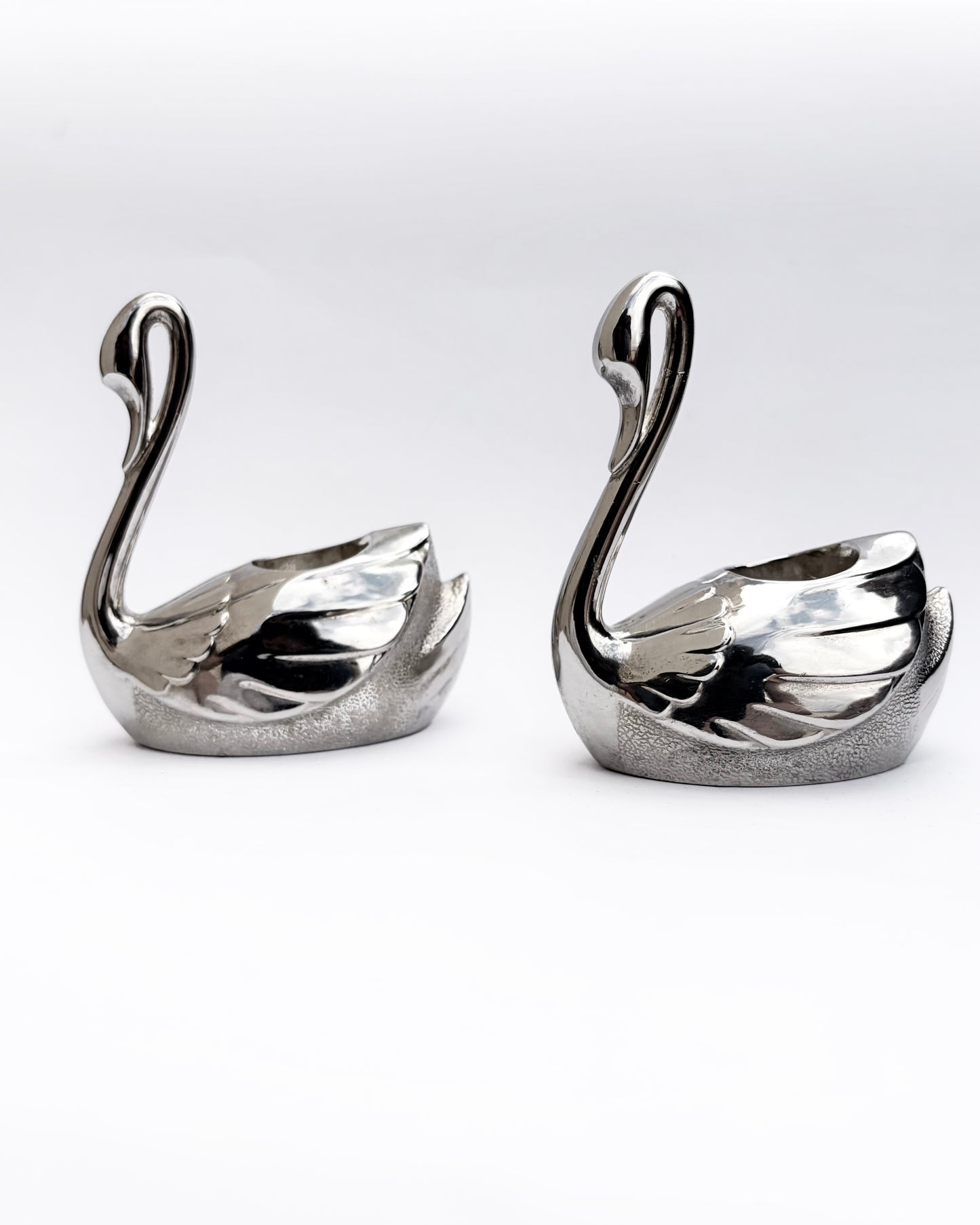 Vintage 1970s Silver Plated Swan Candlestick Holders – Set of 2