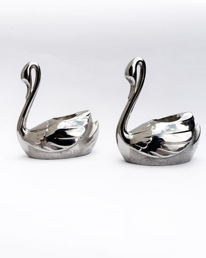 Vintage 1970s Silver Plated Swan Candlestick Holders – Set of 2