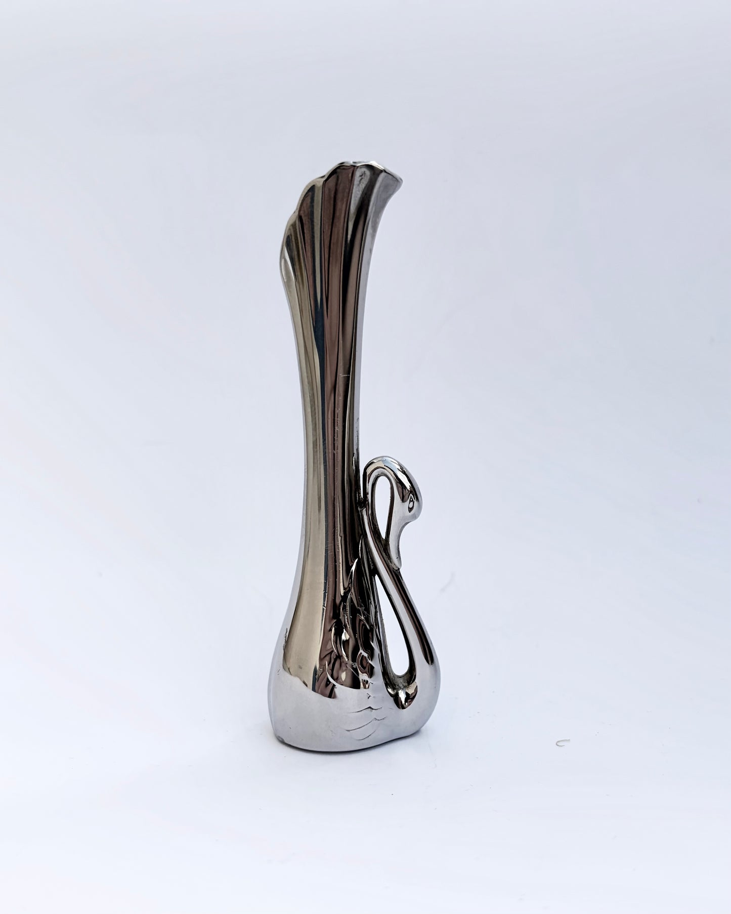 Vintage 1970s Silver Plated Swan Bud Vase