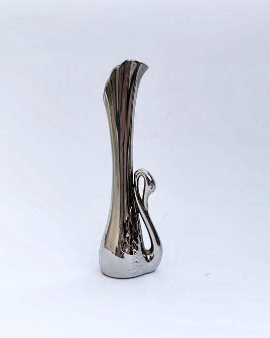 Vintage 1970s Silver Plated Swan Bud Vase