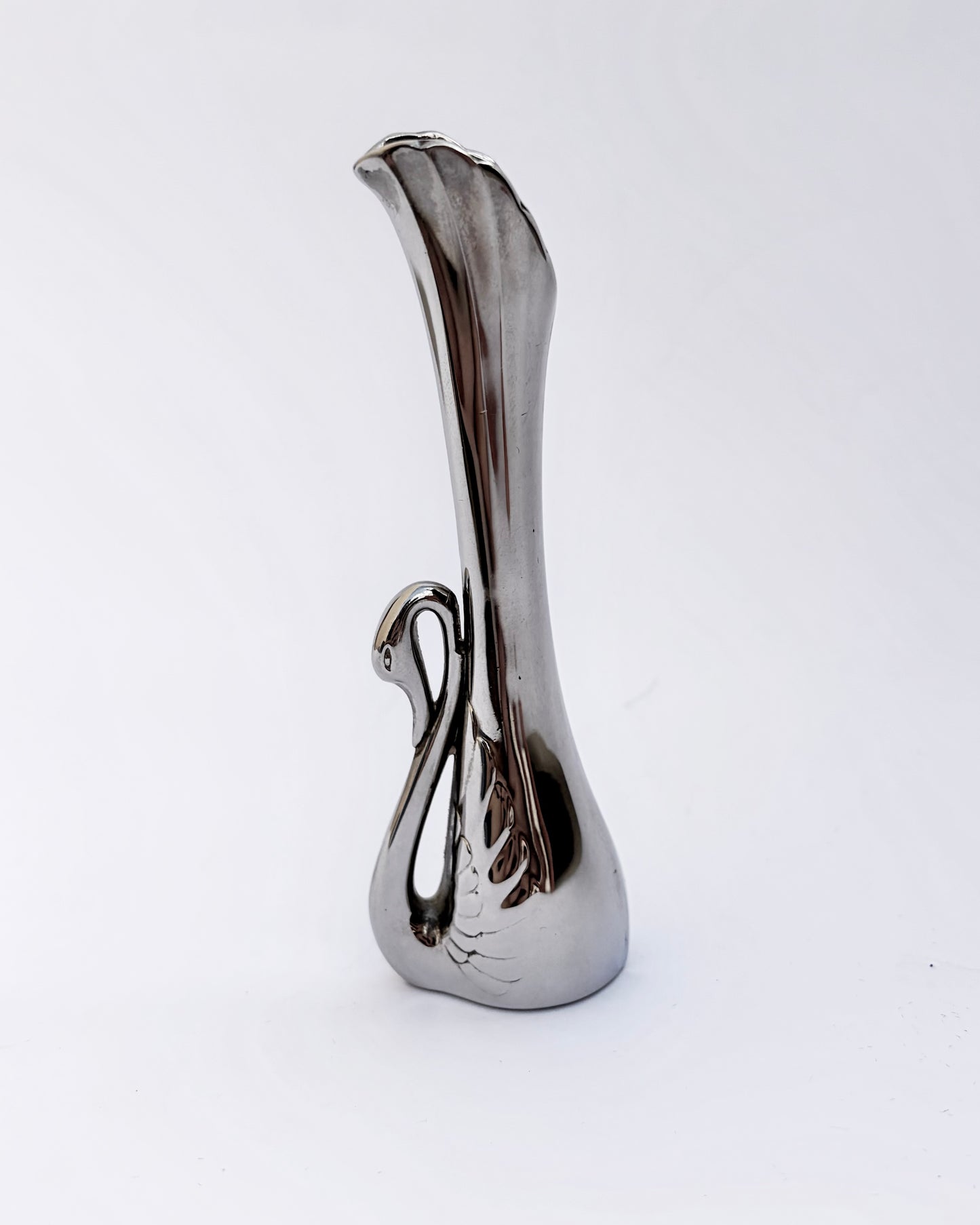 Vintage 1970s Silver Plated Swan Bud Vase