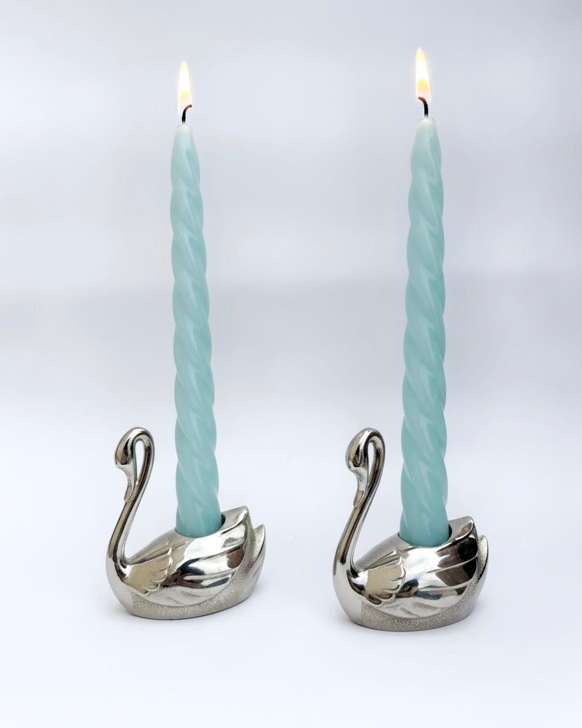 Vintage 1970s Silver Plated Swan Candlestick Holders – Set of 2