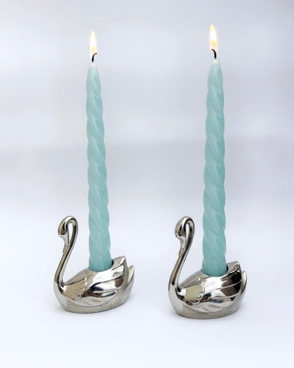Vintage 1970s Silver Plated Swan Candlestick Holders – Set of 2