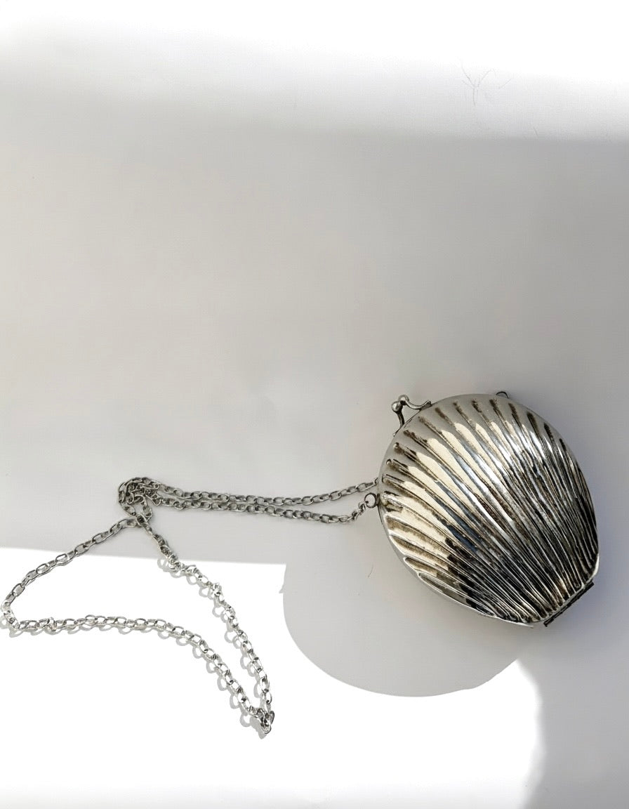 Silver Tone Metal Sculptural Shell Bag