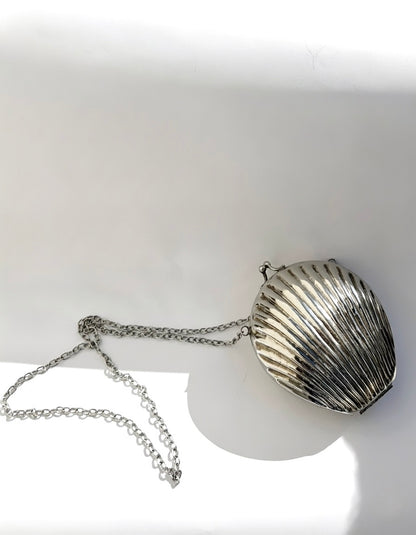 Silver Tone Metal Sculptural Shell Bag