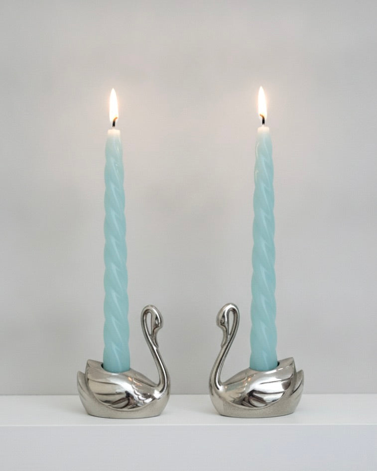 Vintage 1970s Silver Plated Swan Candlestick Holders – Set of 2