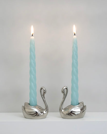 Vintage 1970s Silver Plated Swan Candlestick Holders – Set of 2