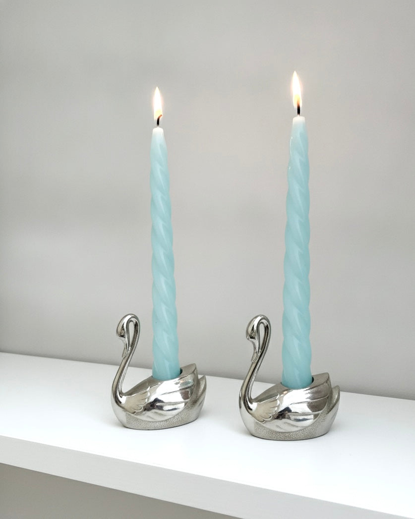 Vintage 1970s Silver Plated Swan Candlestick Holders – Set of 2
