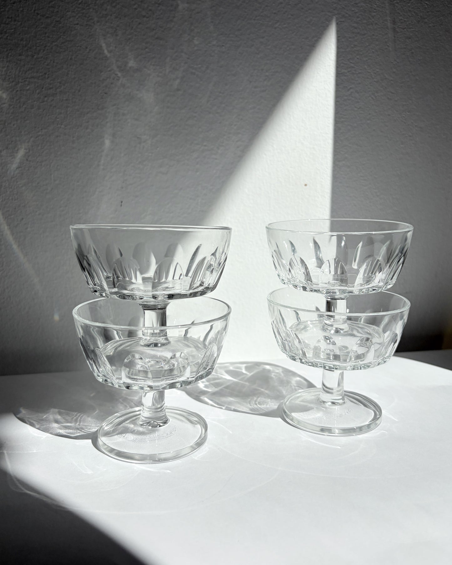 Vintage Mid-Century French Pressed Glass Dessert Coupes – Set of 2, 4, 6