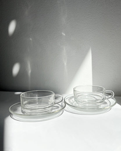 Vintage 1960s Duralex France Glass Cups & Saucerss – Set of 4