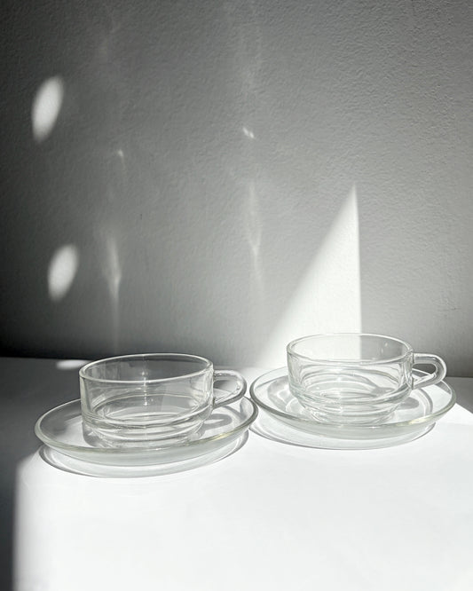 Vintage 1960s Duralex France Glass Cups & Saucerss – Set of 4