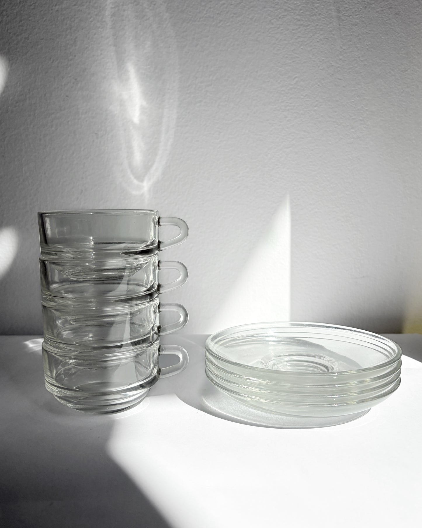 Vintage 1960s Duralex France Glass Cups & Saucerss – Set of 4