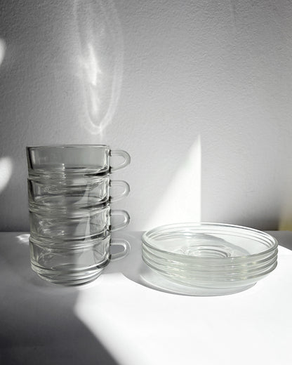 Vintage 1960s Duralex France Glass Cups & Saucerss – Set of 4