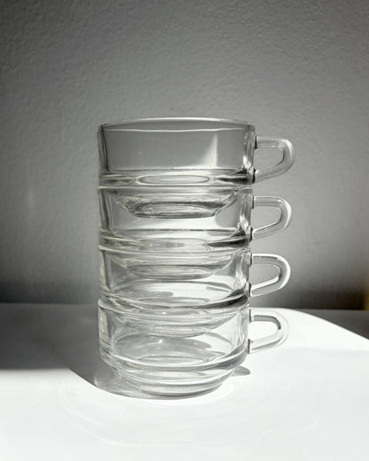 Vintage 1960s Duralex France Glass Cups & Saucerss – Set of 4