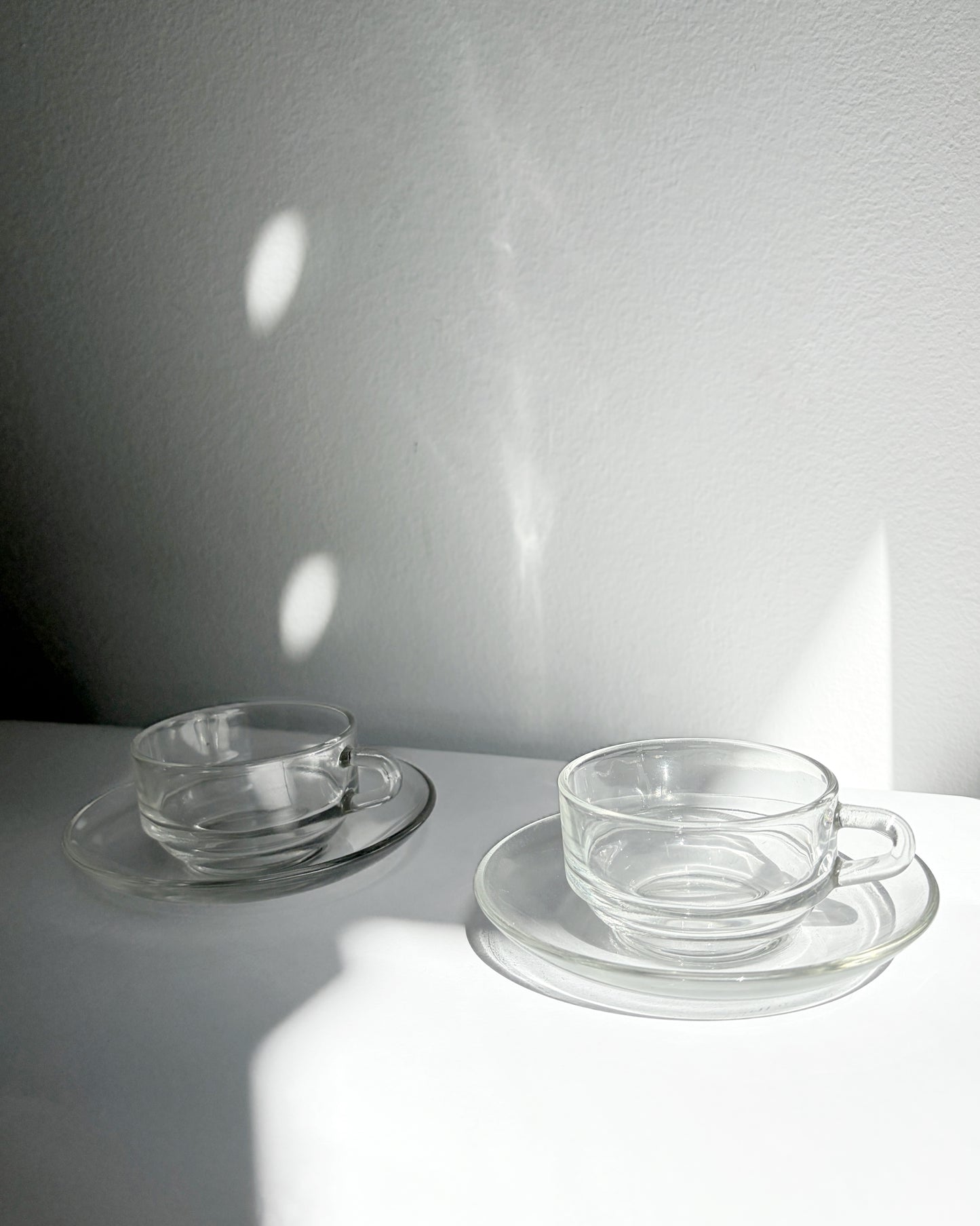 Vintage 1960s Duralex France Glass Cups & Saucerss – Set of 4