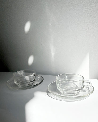 Vintage 1960s Duralex France Glass Cups & Saucerss – Set of 4
