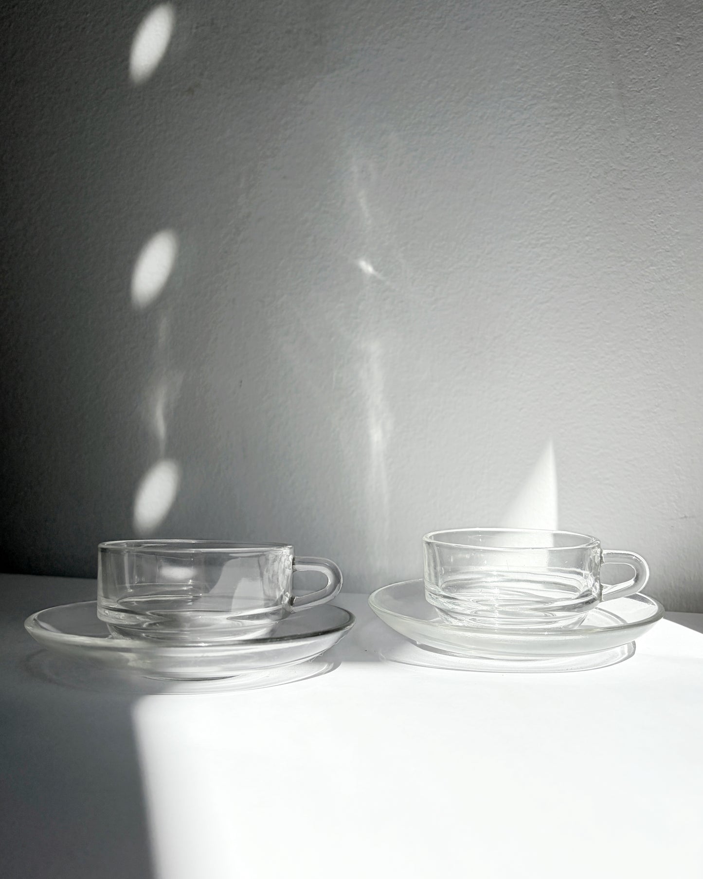 Vintage 1960s Duralex France Glass Cups & Saucerss – Set of 4