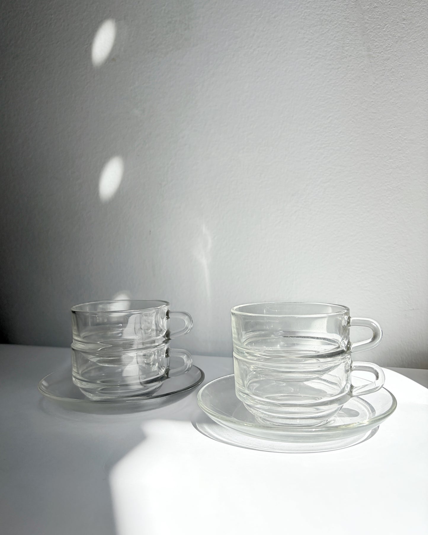 Vintage 1960s Duralex France Glass Cups & Saucerss – Set of 4