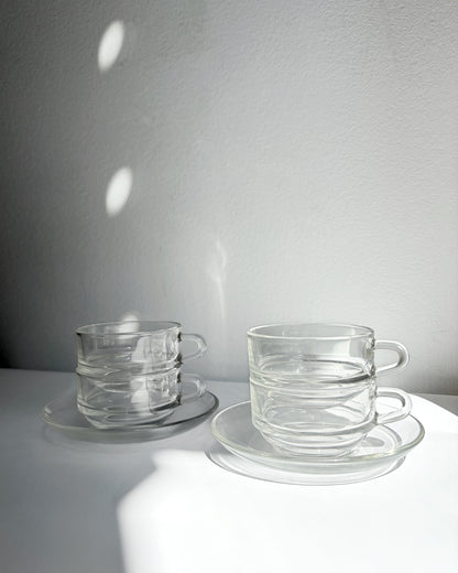 Vintage 1960s Duralex France Glass Cups & Saucerss – Set of 4
