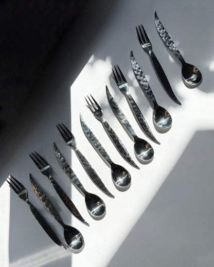 Vintage Mid Century Hammered Stainless Steel Flatware Set – 12 Piece
