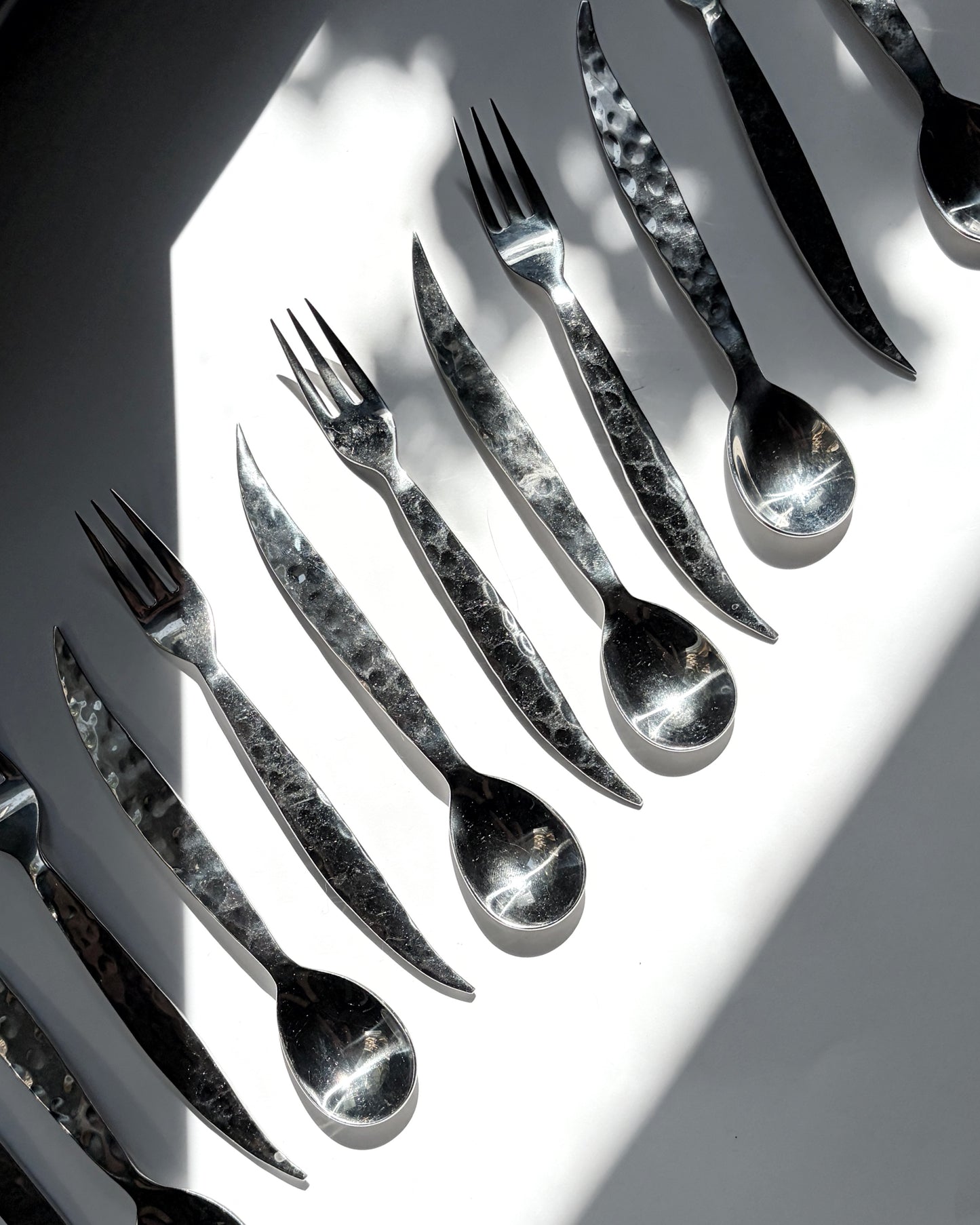 Vintage Mid Century Hammered Stainless Steel Flatware Set – 12 Piece