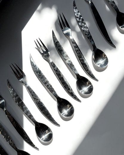 Vintage Mid Century Hammered Stainless Steel Flatware Set – 12 Piece