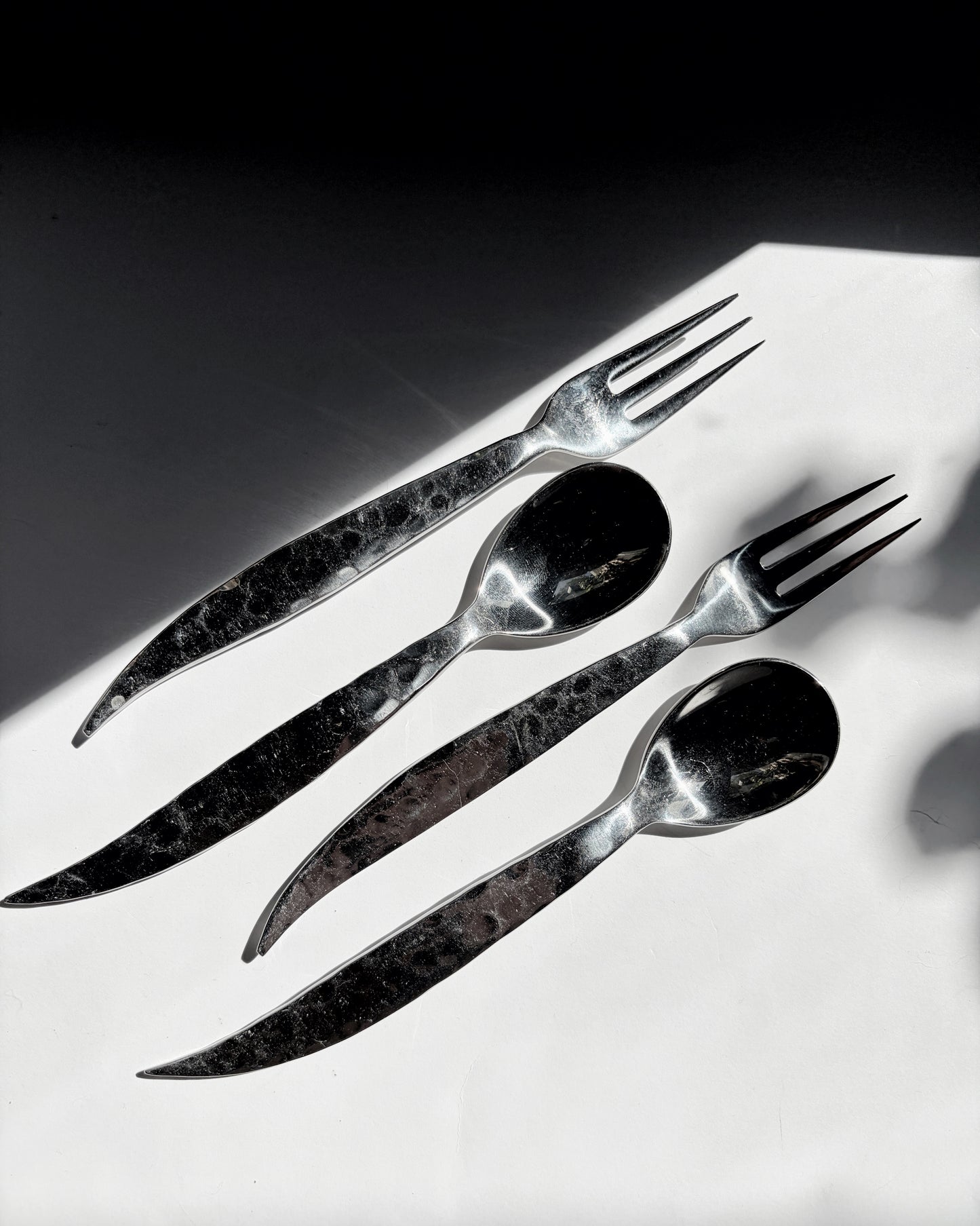 Vintage Mid Century Hammered Stainless Steel Flatware Set – 12 Piece