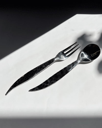 Vintage Mid Century Hammered Stainless Steel Flatware Set – 12 Piece