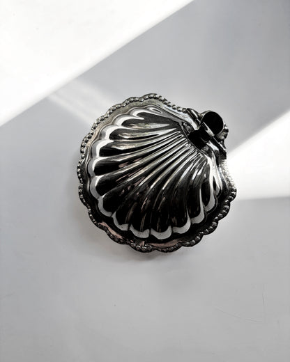 Vintage 1970s Polished Metal Clam Shell Box