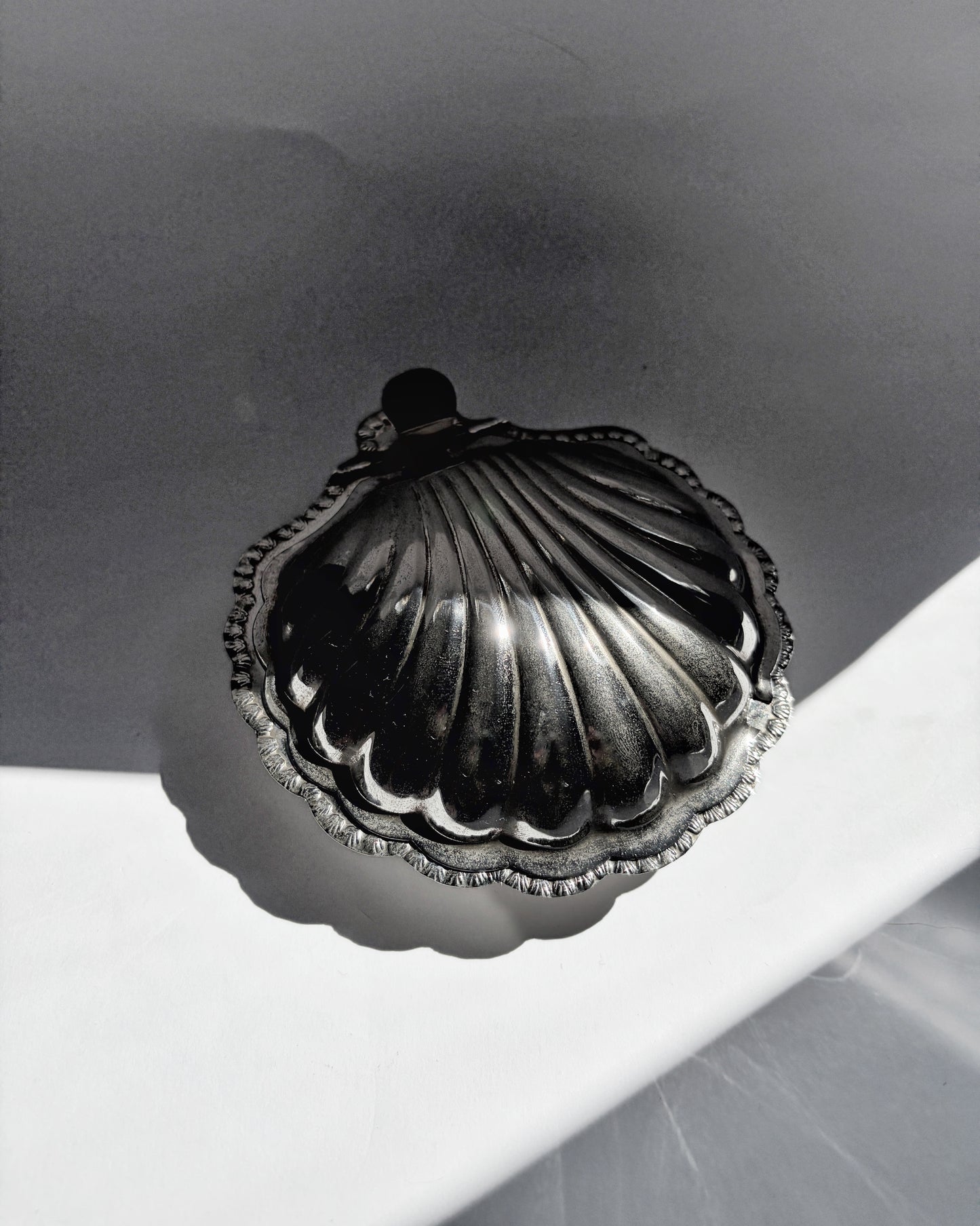 Vintage 1970s Polished Metal Clam Shell Box