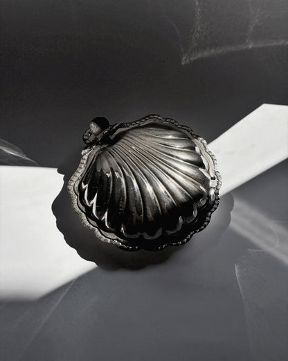 Vintage 1970s Polished Metal Clam Shell Box