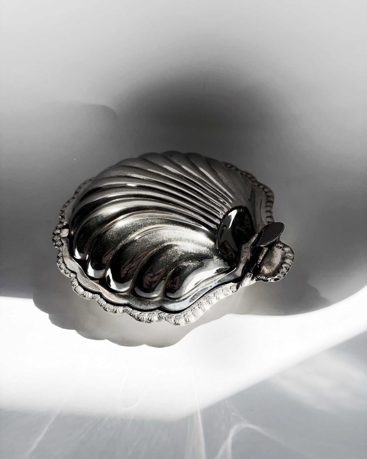 Vintage 1970s Polished Metal Clam Shell Box