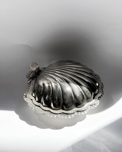 Vintage 1970s Polished Metal Clam Shell Box