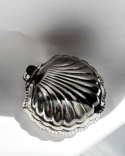 Vintage 1970s Polished Metal Clam Shell Box