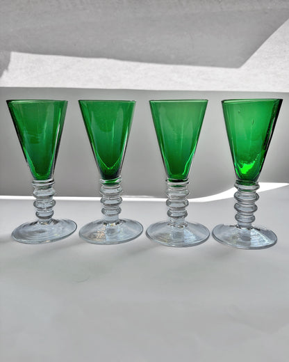 Vintage Mid Century Emerald Green Liqueur Glasses – Set of 4