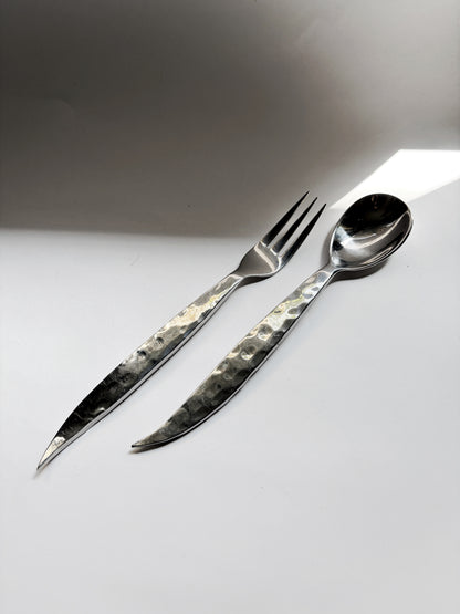 Vintage Mid Century Hammered Stainless Steel Flatware Set – 12 Piece