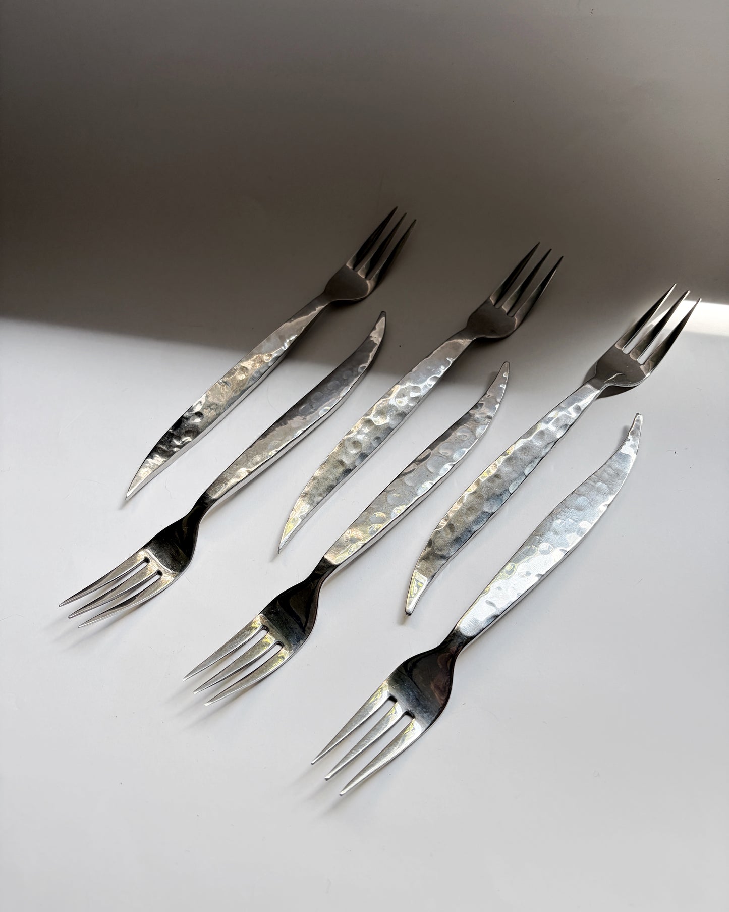 Vintage Mid Century Hammered Stainless Steel Flatware Set – 12 Piece