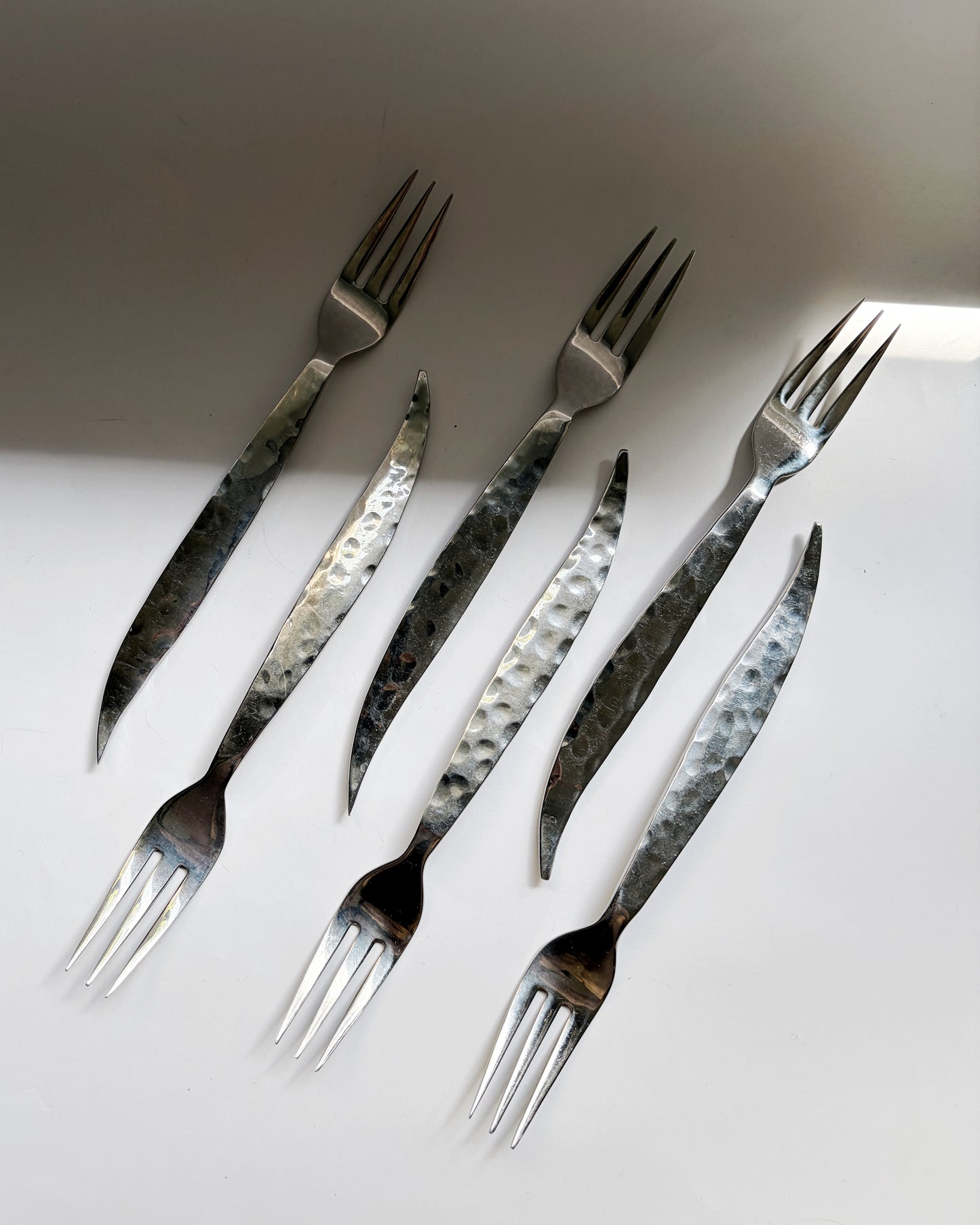 Vintage Mid Century Hammered Stainless Steel Flatware Set – 12 Piece