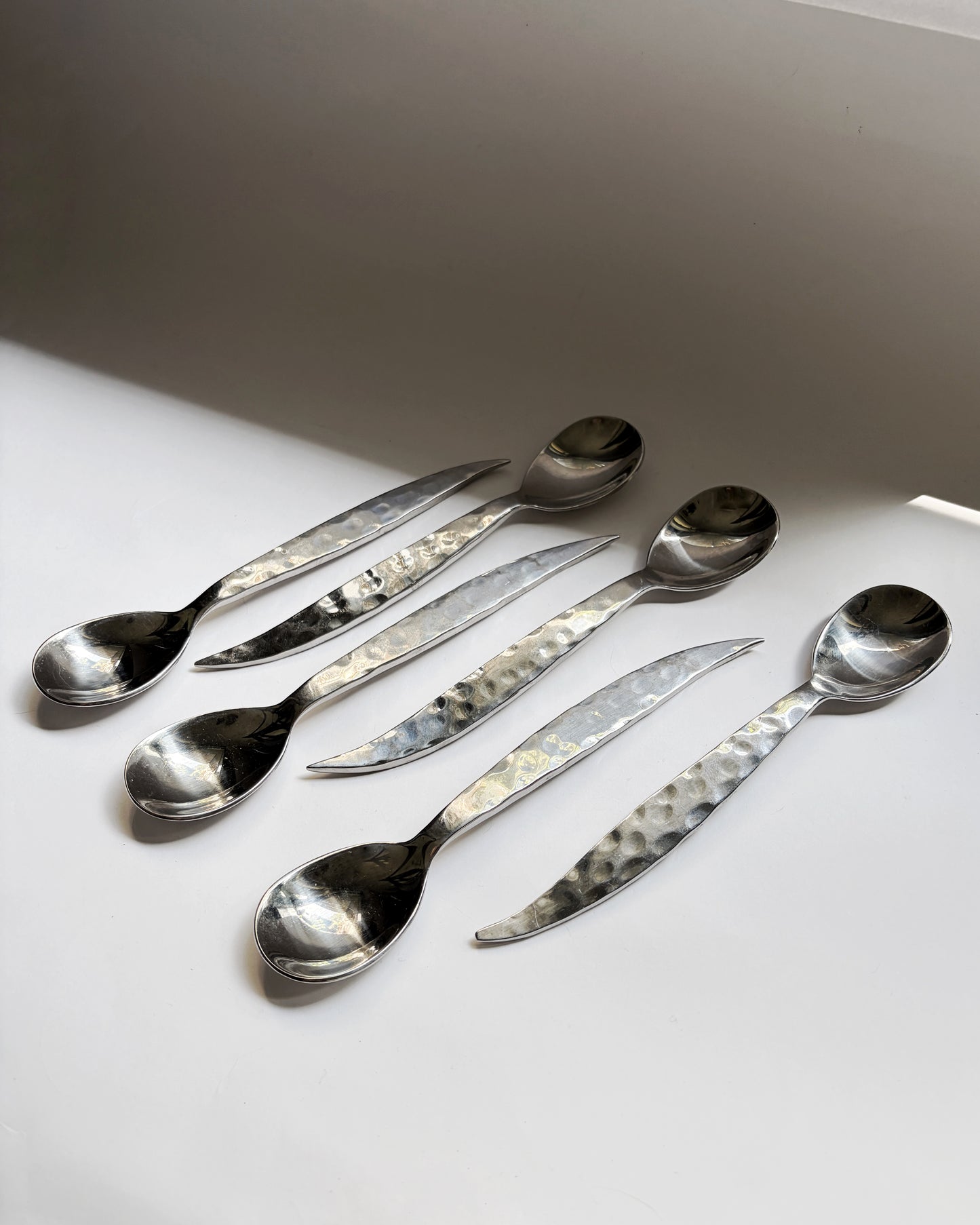 Vintage Mid Century Hammered Stainless Steel Flatware Set – 12 Piece