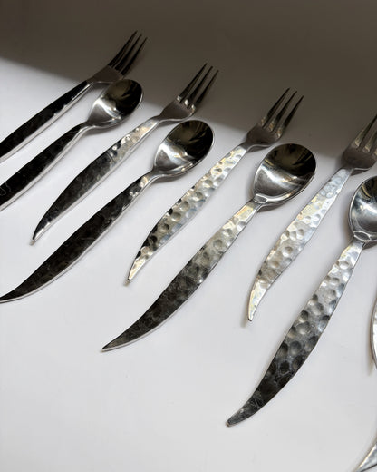 Vintage Mid Century Hammered Stainless Steel Flatware Set – 12 Piece