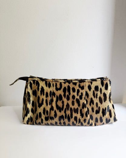 Vintage 1980s Leopard Print Vinyl Handbag & Matching Clutch Set - Made in Italy