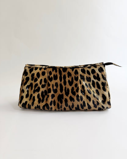 Vintage 1980s Leopard Print Vinyl Handbag & Matching Clutch Set - Made in Italy
