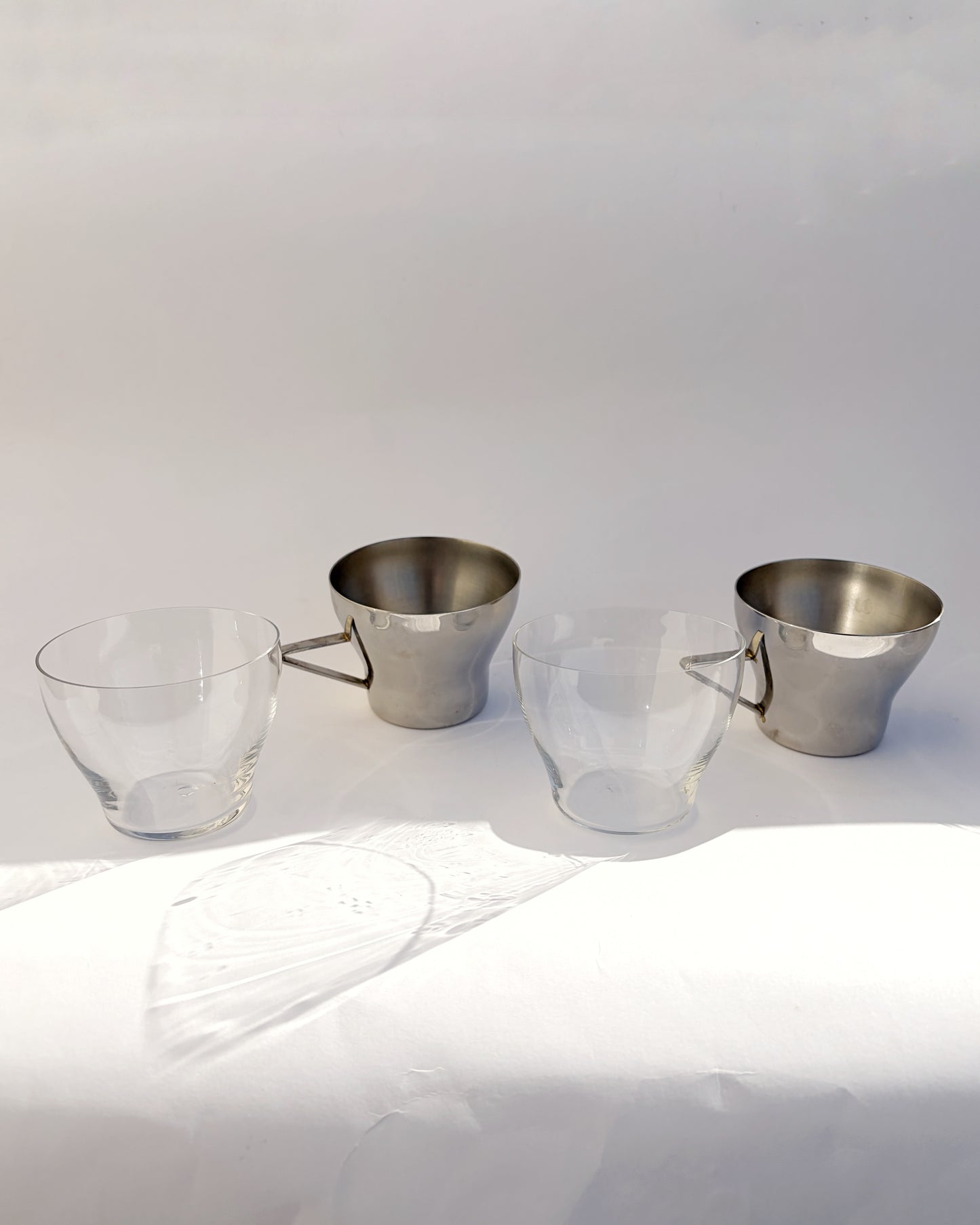 Vintage 1970s Spanish Stainless Steel & Glass Coffee Cups – Set of 2, 4, 6