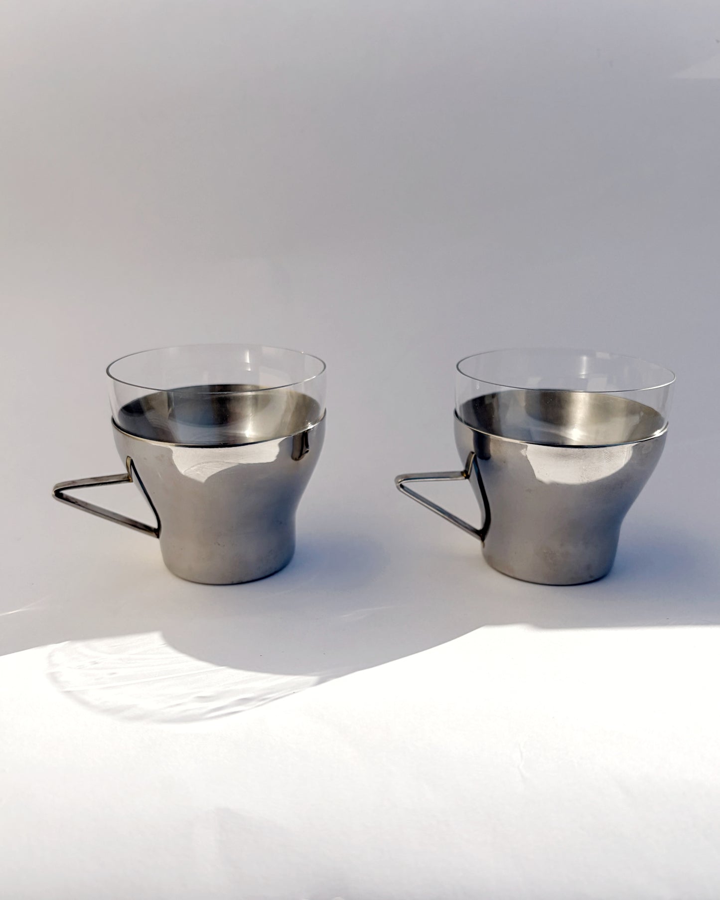 Vintage 1970s Spanish Stainless Steel & Glass Coffee Cups – Set of 2, 4, 6