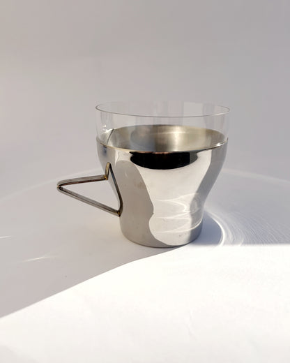 Vintage 1970s Spanish Stainless Steel & Glass Coffee Cups – Set of 2, 4, 6
