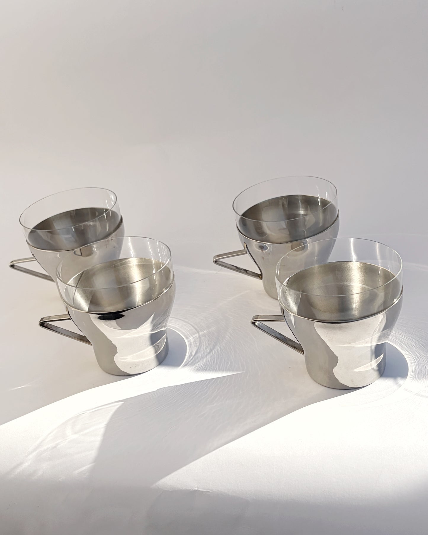 Vintage 1970s Spanish Stainless Steel & Glass Coffee Cups – Set of 2, 4, 6