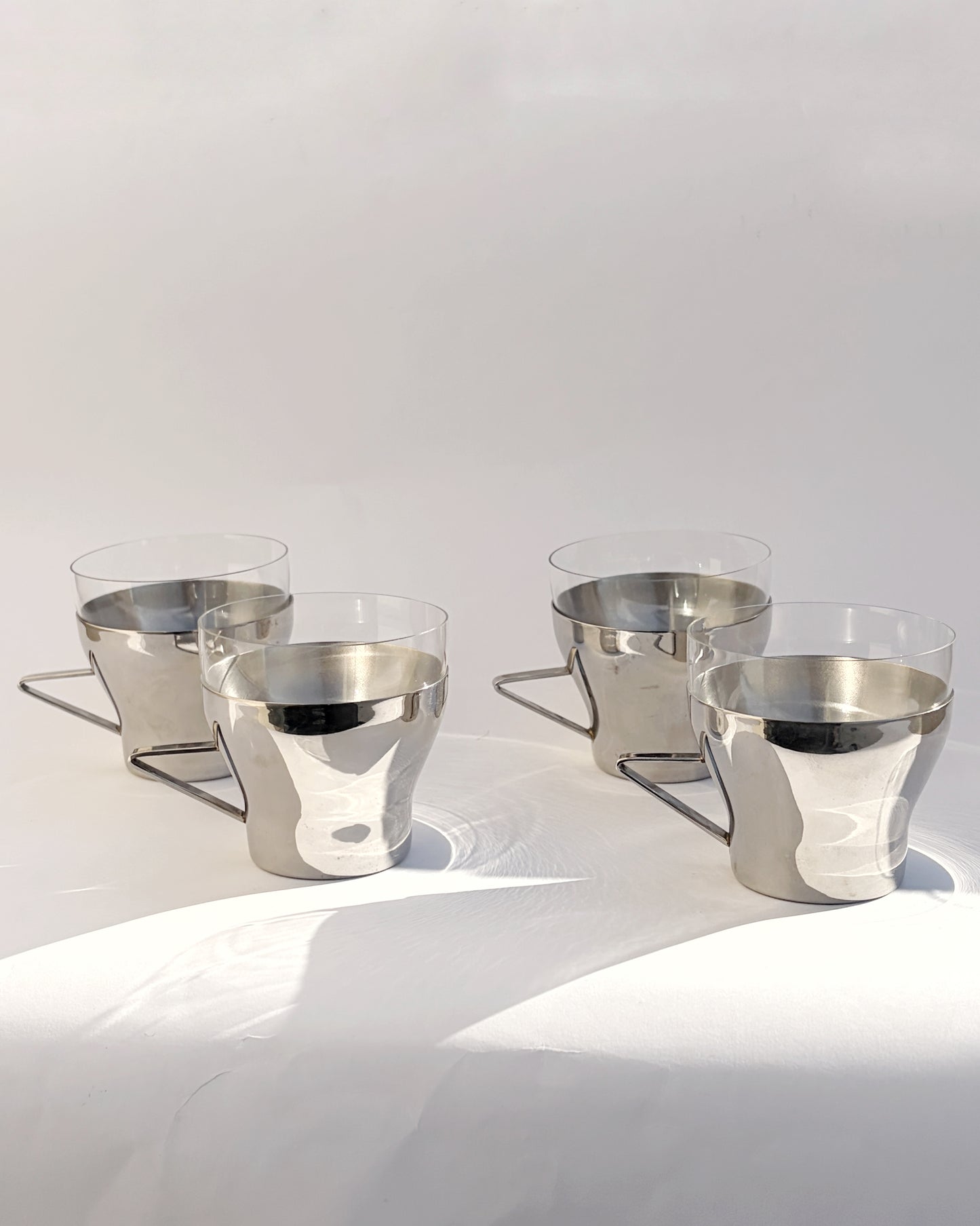 Vintage 1970s Spanish Stainless Steel & Glass Coffee Cups – Set of 2, 4, 6