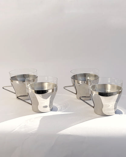 Vintage 1970s Spanish Stainless Steel & Glass Coffee Cups – Set of 2, 4, 6